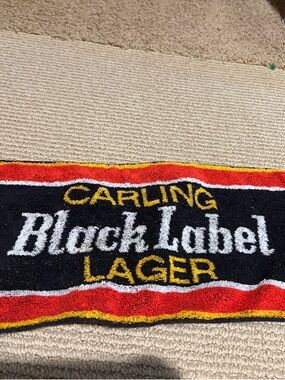 Vintage Carling Black Label Lager Red, Yellow, White, Black Striped bar Towel